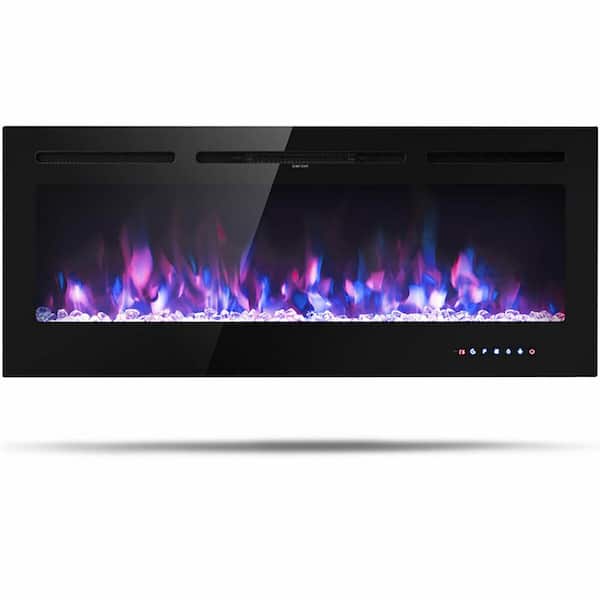 50 in. Wall Mounted Recessed Electric Fireplace in Black with Adjustable Brightness