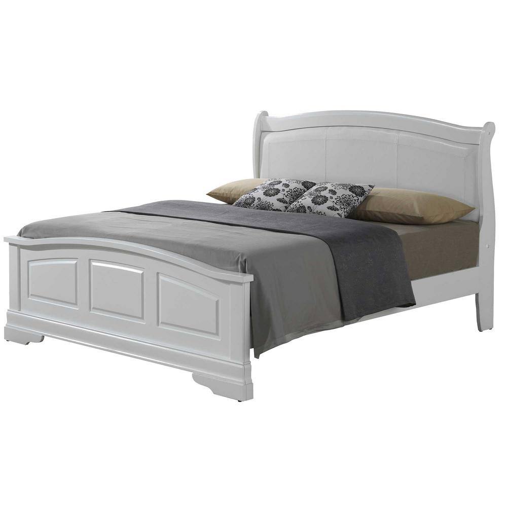 Louis Philippe White Upholstered Wood King Panel Bed