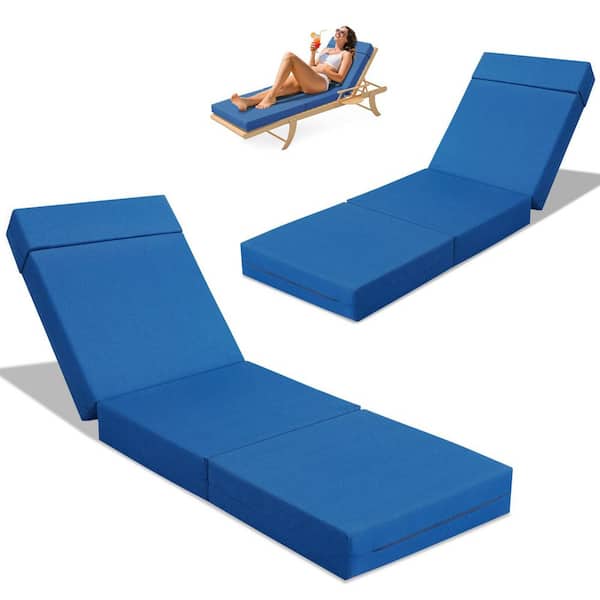 2-Pack Chaise Lounge Cushions Outdoor 80 x 26 x 5 in. Waterproof Replacement Chaise Lounge Seat Cushion, Blue
