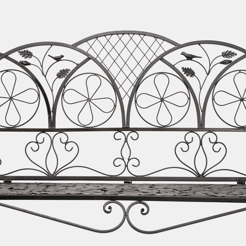 Elegant Alpine 45'' Brown Metal Garden Bench with Backrest