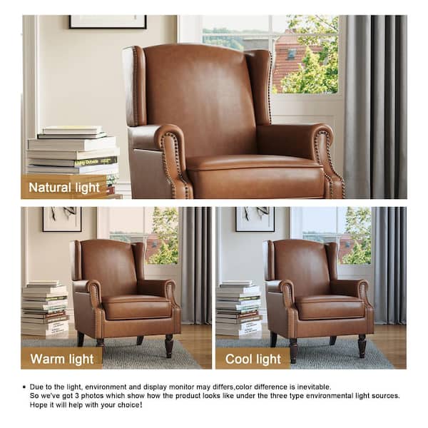 Uixe Brown PU Leather Nailhead Trim Upholstered High Back Accent