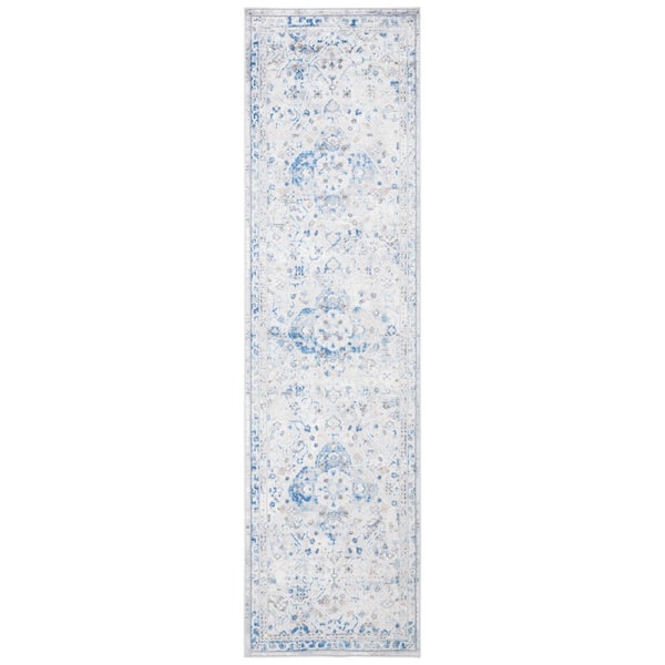 Shivan 2 ft. x 8 ft. Ivory/Blue Distressed Border Medallion Runner Rug