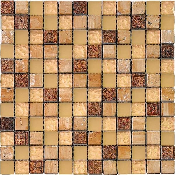 Apollo Tile Beige and Brown 4 in. x 5 in. Square Polished Glass and Stone Mosaic Tile Sample (0.13 sq. ft./Piece)