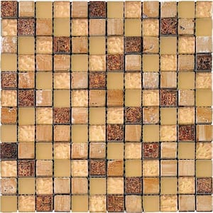 Beige and Brown 11.7 in. x 11.7 in. square Polished Glass and Stone Mosaic Tile (4.75 sq. ft./Case)