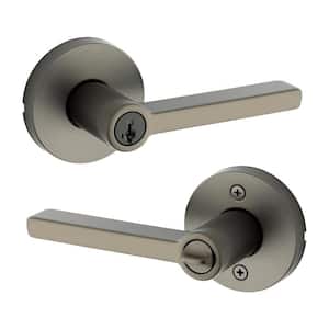 Kwikset Halifax Gunmetal Square Keyed Entry Door Handle featuring