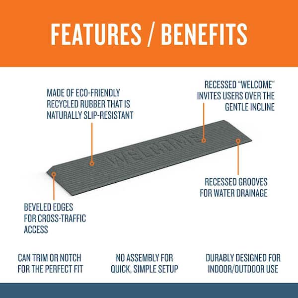 EZ-ACCESS TRANSITIONS Angled Entry Mat, Welcome, Grey, 1 in