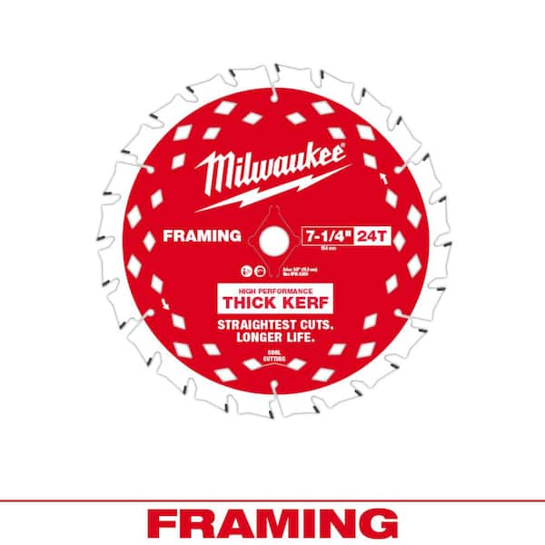 Milwaukee 7-1/4 in. x 24-Tooth Thick Kerf Framing Circular Saw Blade 48 ...