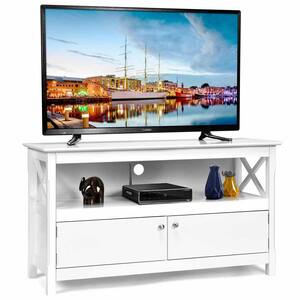 44 in. White TV Stand Wooden Cabinet Console with 2-Drawers Fits TV's up to 32 in.