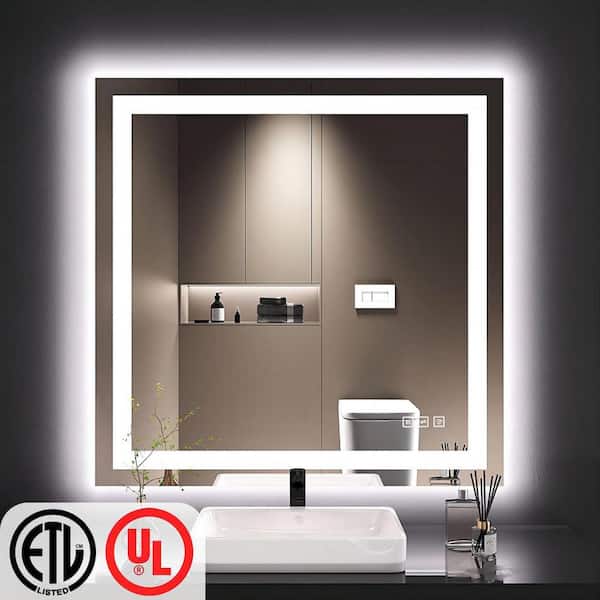 TOOLKISS Super Bright 36 in. W x 36 in. H Rectangular Frameless LED Light Wall Bathroom Vanity Mirror Front Light and Backlit