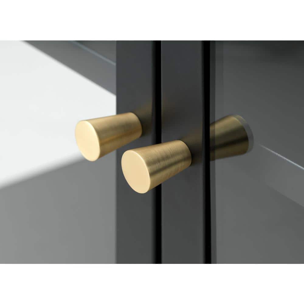 63-Inch Black Metal and Glass Display Cabinet with Brass Knobs