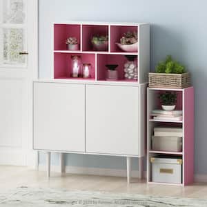 Tropika 31.5 in. Pink/White Faux Wood 5-shelf Standard Bookcase with Storage