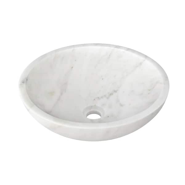 White, 15.7 in. W X 5.9 in. H real natural genuine marble bathroom vessel sink, polished surface
