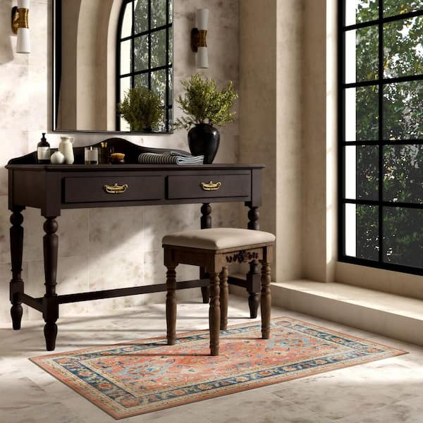 Machine Washable Rug with Standard Pad - Calabria Coral Multicolor 3 ft. x 5 ft.