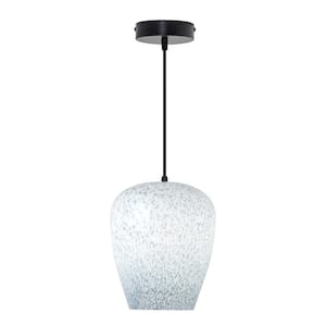 Ella 25-Watt 1-Light Black Metal Dome Pendant Light with Hand-painted Glass Shade