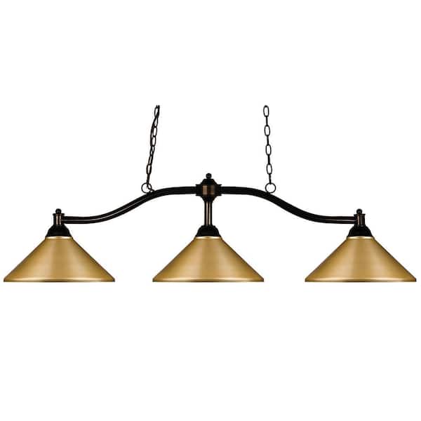 Chance 3-Light Bronze Plus Metal Satin Gold Shade Billiard Light with No Bulb Included
