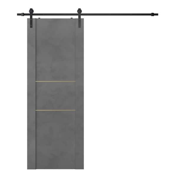 Belldinni Vona 01 2H Gold 32 in. x 80 in. Dark Urban Composite Core Wood Sliding Barn Door with Hardware Kit