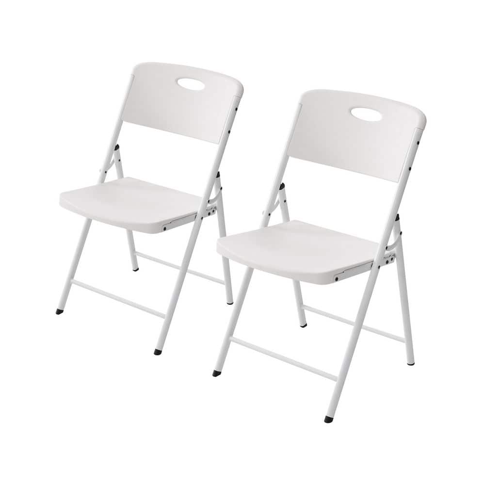 HDX Metal Frame White/White Resin Seat Indoor/Outdoor Folding