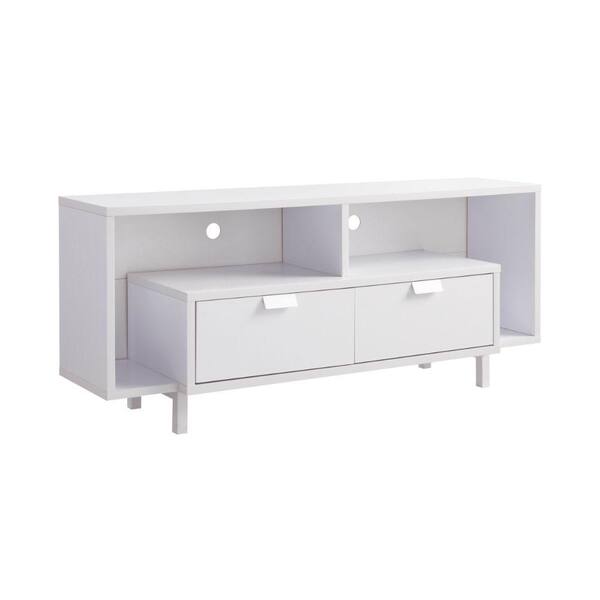 Benjara 60 in. White Wood TV Stand Fits TVs up to 65 in. with 2-Drawers ...