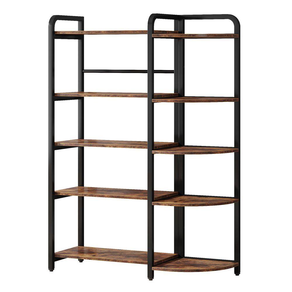 BYBLIGHT Eulas 40 in. Wide Rustic Brown 5Shelf Standard Bookcase, 10