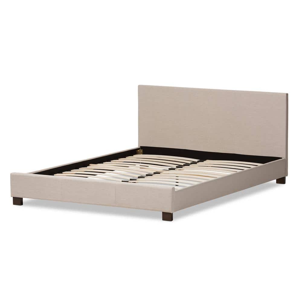 Elizabeth Beige Panel-Stitched Full Platform Bed with Upholstered Headboard