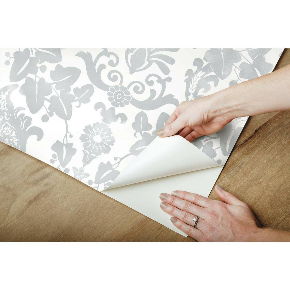 Grey and White Damask Self-Adhesive Removable Wallpaper Roll