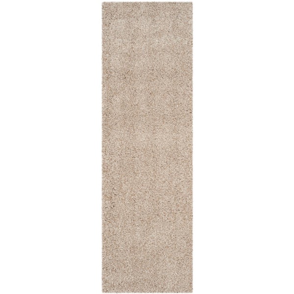 SAFAVIEH Santa Monica Shag Beige 2 ft. x 7 ft. Solid Runner Rug