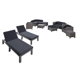 Puerta Dark Grey 13-Piece Wicker Outdoor Sectional Set with Mixed Black Cushions