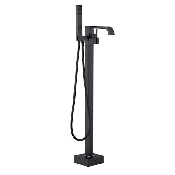 Aurora Decor ACA Single Handle Floor Mounted high pressure Freestanding bathTub Faucet with Hand Shower in matte black