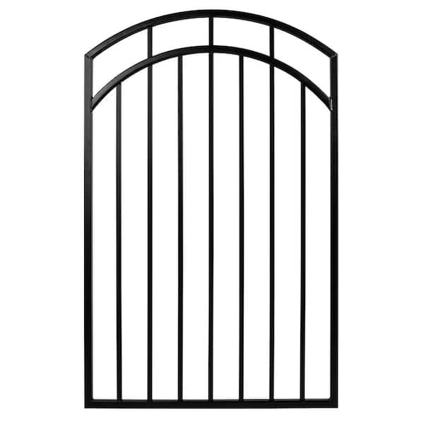NUVO IRON 2.75 ft. x 4.67 ft. Benitoite Profile Black Iron Center Point Arched Top Fence Gate