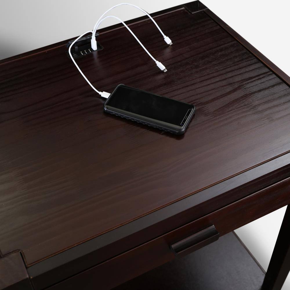 Notre Dame Transitional Espresso Pine Nightstand with USB Ports