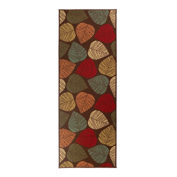 RugStylesOnline Leaves Leaf Design Cut to Size Brown Multicolor 26 " Width x Your Choice Length Custom Size Slip Resistant Runner Rug