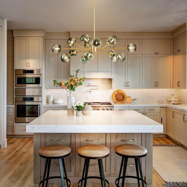 Higginsville 15-Light Farmhouse Gold Sputnik Sphere Linear Pendant Chandelier with Gradient Blue Glass Shade