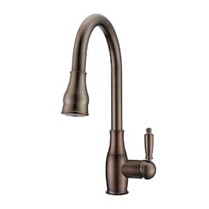 Caryl Single Handle Deck Mount Gooseneck Pull Down Spray Kitchen Faucet with Metal Lever Handle 2 in Oil Rubbed Bronze