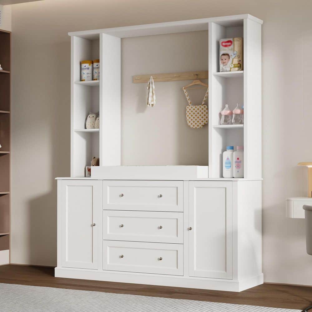 FUFU&GAGA 78.7 in. H White Platform Bridge Changing Table, TV console ...