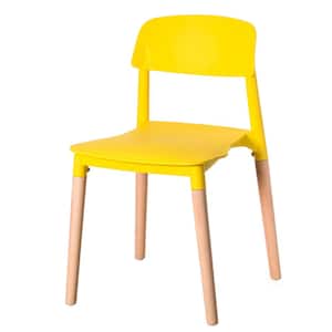 Yellow Modern Plastic Dining Chair Open Back with Beech Wood Legs