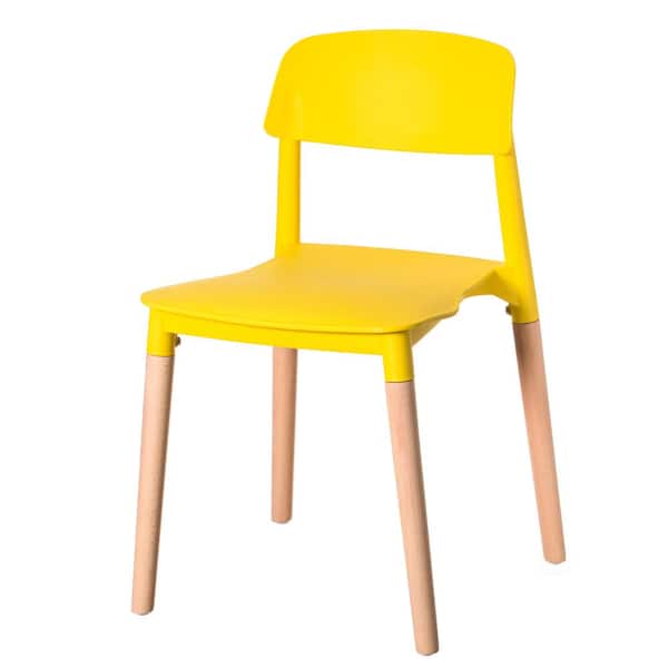 FABULAXE Yellow Modern Plastic Dining Chair Open Back with Beech Wood Legs
