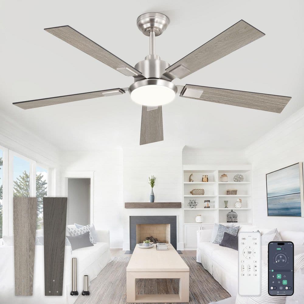 52 in. Indoor Brushed Nickel Dimmable 6-Speed Quiet Downrod Mount Modern Standard Ceiling Fan with Lights,Remote price history on PriceWatchPro