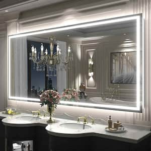 77 in. W x 36 in. H Rectangular Frameless Front & Back LED Lighted Anti-Fog Tempered Glass Wall Bathroom Vanity Mirror