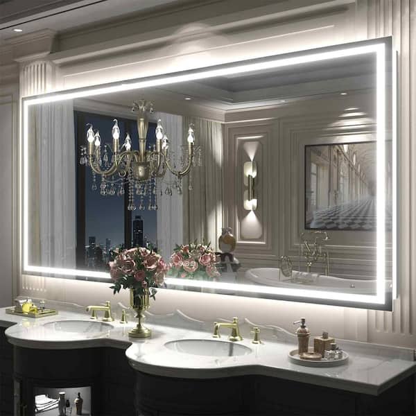 Apmir 77 in. W x 36 in. H Rectangular Frameless Front & Back LED Lighted Anti-Fog Tempered Glass Wall Bathroom Vanity Mirror