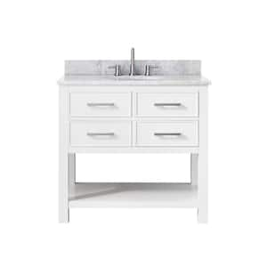 Brooks 37 in. W x 22 in. D x 35 in. H Vanity in White with Marble Vanity Top in Carrera White and White Basin