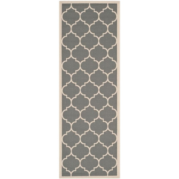 Courtyard Anthracite/Beige 2 ft. x 10 ft. Geometric Indoor/Outdoor Patio  Runner Rug