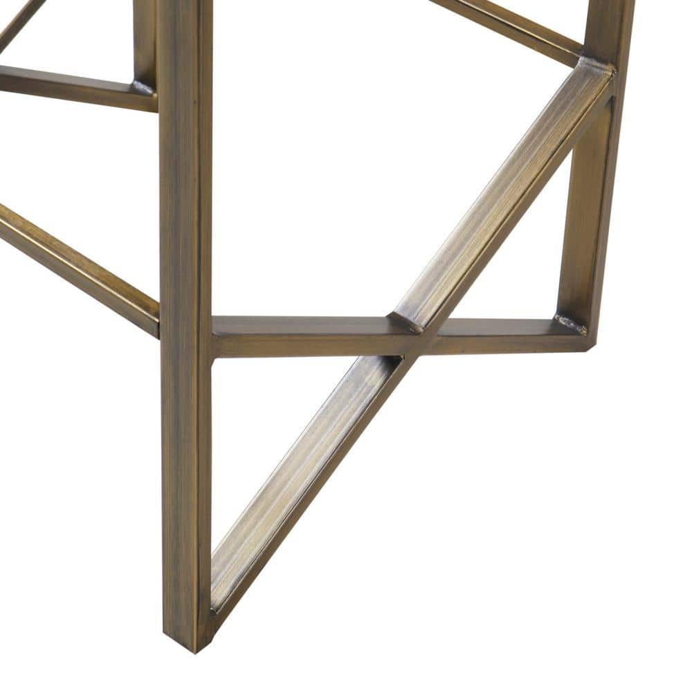 Ivory and Bronze Backless Upholstered Counter Stool with Metal Base