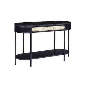 Colson 47 in. Black Oval Wood Top Sofa Table with Bottom Shelf