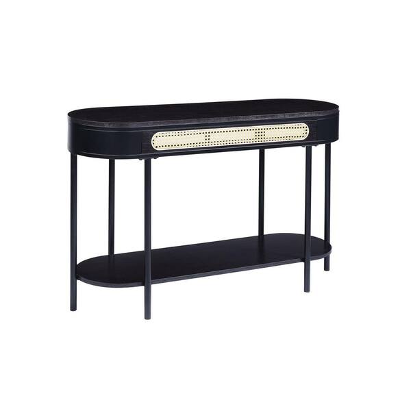 Acme Furniture Colson 47 in. Black Oval Wood Top Sofa Table with Bottom