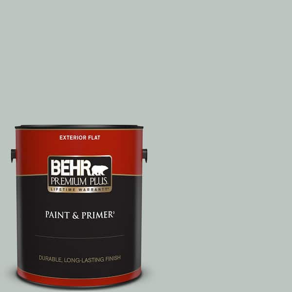 BEHR PREMIUM PLUS 1 gal. #ICC-47 Pewter Tray Flat Exterior Paint & Primer