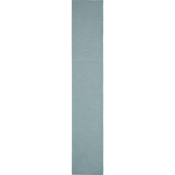 Positano Aqua 2 ft. x 12 ft. Kitchen Runner Solid Modern Indoor/Outdoor Patio Area Rug