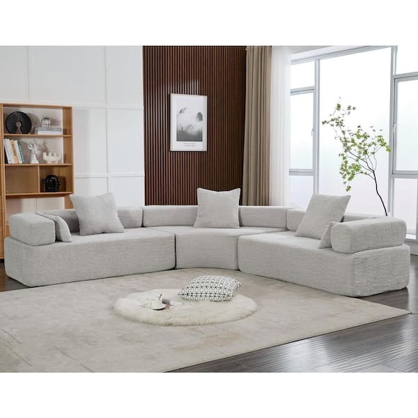 111 in. U-Shaped 3-Piece Sofa Oversized Modular Free combination Sectional Boucle Fabric Sofa in Gray