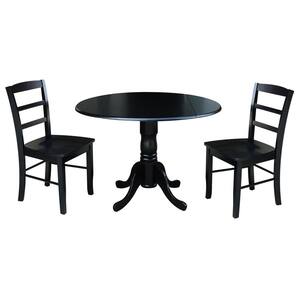 3-Piece 42 in. Black Dual Drop Leaf Table Set with 2-Side Chairs