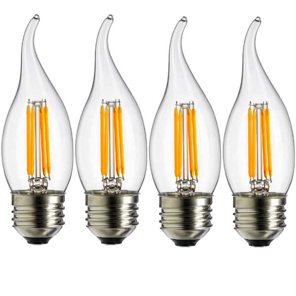 Sunlite 40-Watt Equivalent CA11 Dimmable E26 Base Filament Vintage Chandelier LED Light Bulb in Amber 1800K (4-Pack)