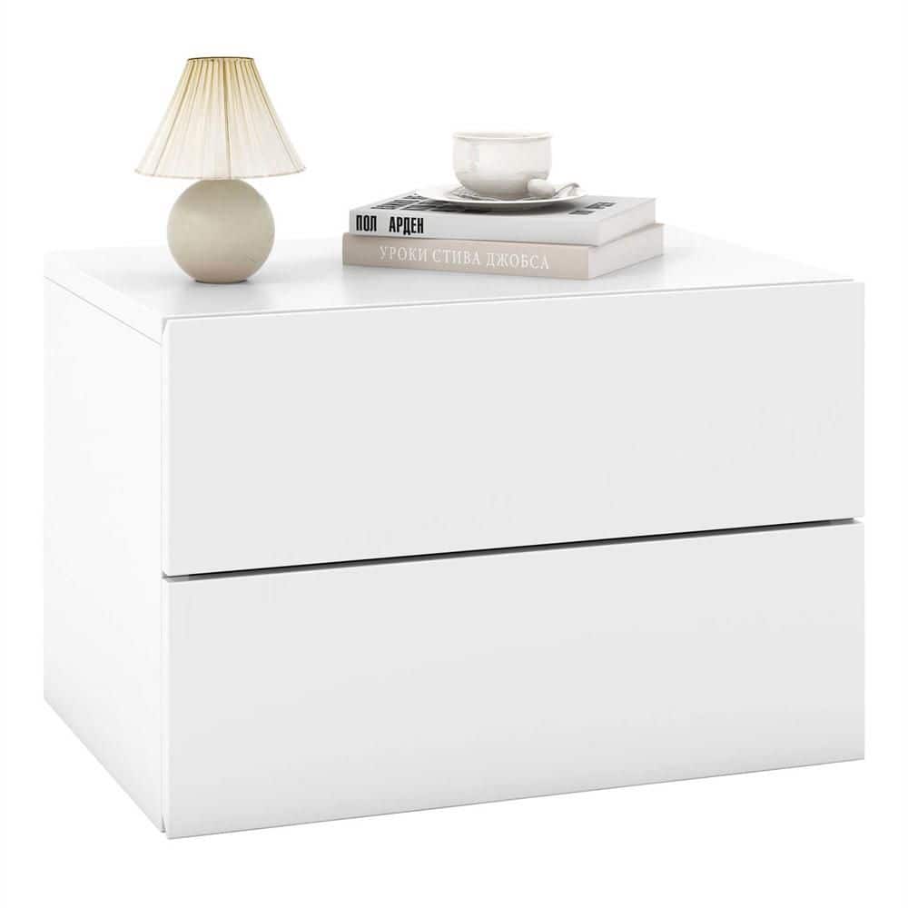 White 2-Drawer 16. 5 in. W Floating Nightstand with Drawer Storage Modern Floating Bedroom Shelf